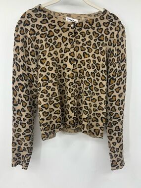 27 Miles Malibu Women’s Cashmere Cardigan Animal Print Button Up Sweater Size S